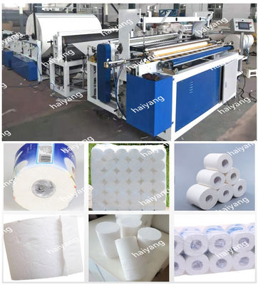 Automatische Toiletten-Seidenpapier-Rollenrückspulenumwandlung, Maschine mit der Perforation und der Prägung herstellend